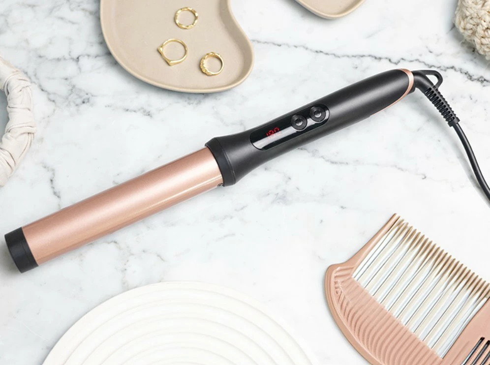 Kodralnik las Sleek & Shine 25 mm, Lafe Figaro LAFLKA47571, 100–200°C LCD, 60 W, keramični premaz, samodejni izklop, vrtljiv kabel, roza/črn