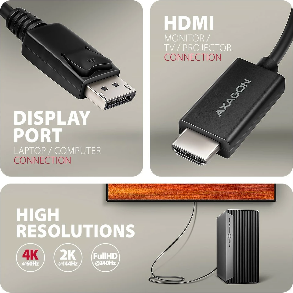 Aktivni kabel/adapter DisplayPort na HDMI AXAGON RVD-HI20C2, 1,8 m, 4K/60 Hz, črn Aktivni kabel/adapter DisplayPort na HDMI AXAGON RVD-HI20C2, 1,8 m, 4K/60 Hz, črn