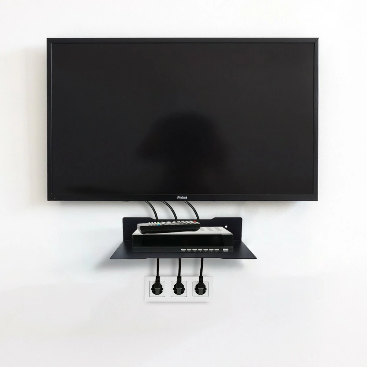 Stenska polica za dekoder Maclean MC-122, jeklo, črna