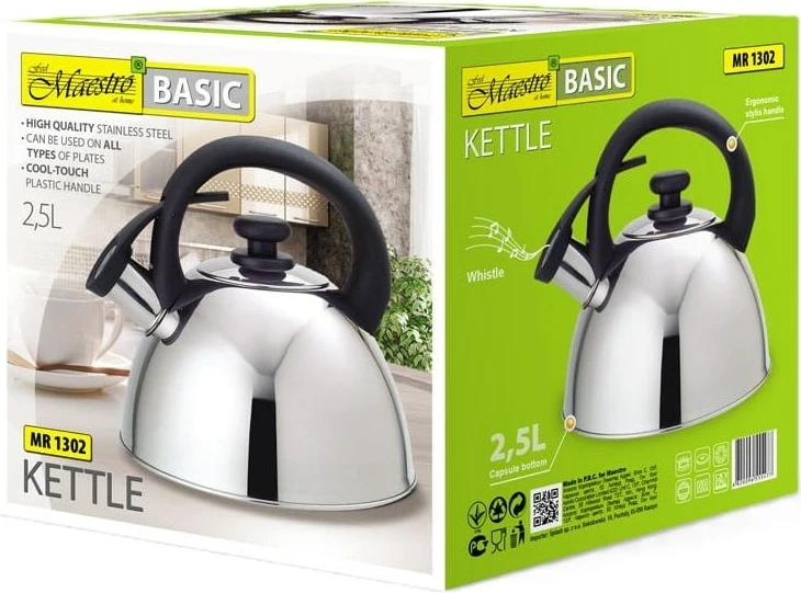 Čajnik 2,5 L Maestro MR-1302-GREY, nerjaveče jeklo, črn ročaj