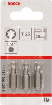 Torx bit komplet T25 Bosch, 3 kosi, 25 mm, jeklo Torx bit komplet T25 Bosch, 3 kosi, 25 mm, jeklo