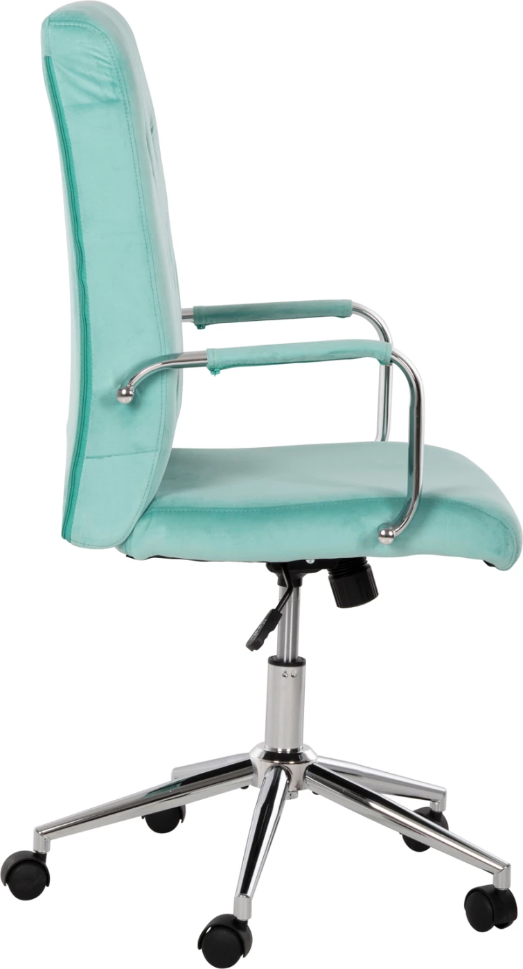 Pisarniški stol JOSEF FH1181.08 iz žametne tkanine v mint barvi z inox podnožjem 58x61x105-113H cm