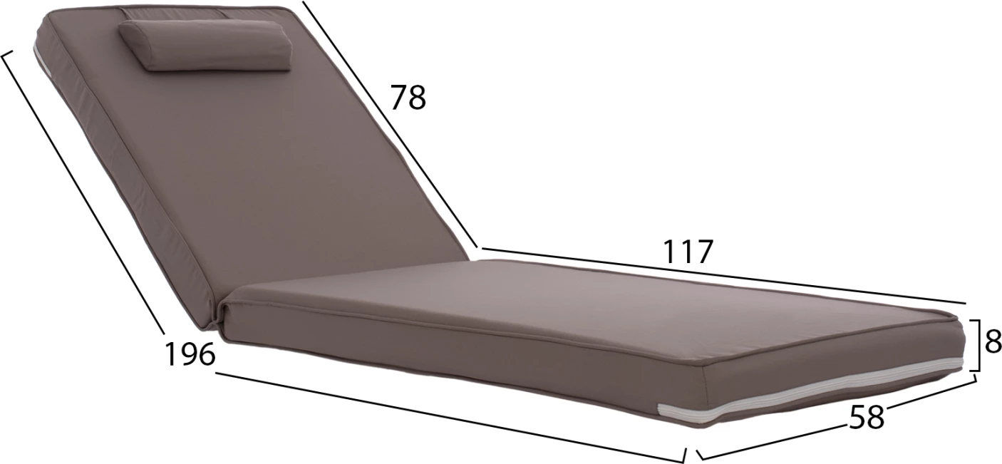 Blazina za ležalnik iz poliestra Chios siva FH11236.10P 196(117+1+78)x58x8cm