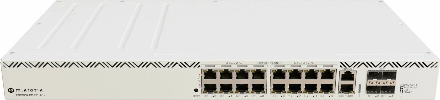 Upravljano stikalo za montažo v rack, 17 Gigabit priključkov, 16 PoE+, 4 SFP+, belo, MikroTik CRS320-8P-8B-4S+RM Upravljano stikalo za montažo v rack, 17 Gigabit priključkov, 16 PoE+, 4 SFP+, belo, MikroTik CRS320-8P-8B-4S+RM