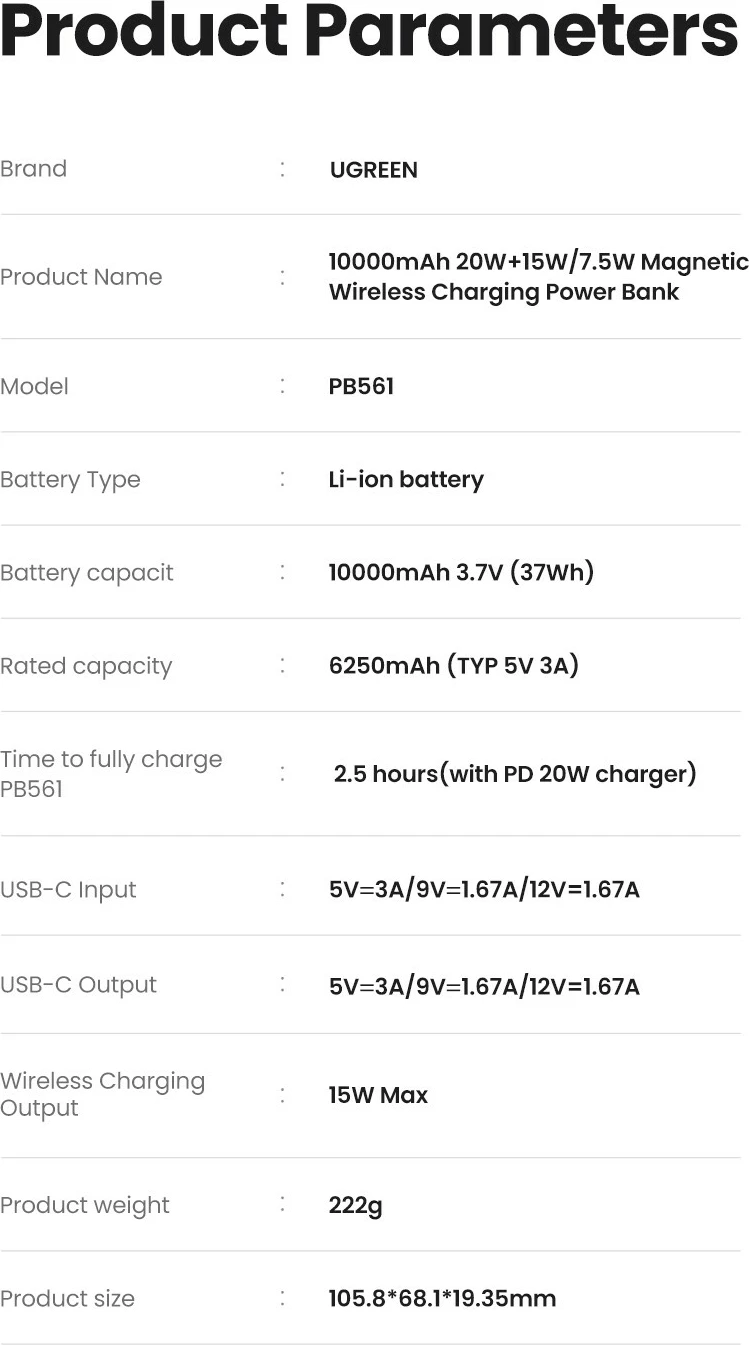 Brezžični polnilnik (powerbank) Ugreen 25208, 10000 mAh, Power Delivery 3.0, bež Brezžični polnilnik (powerbank) Ugreen 25208, 10000 mAh, Power Delivery 3.0, bež