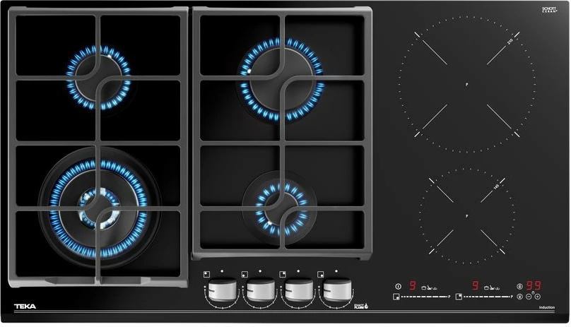 Kombinirana kuhalna plošča 4 plin + 2 indukcija TEKA JZC 96342 BBC BK, 90 cm, črna