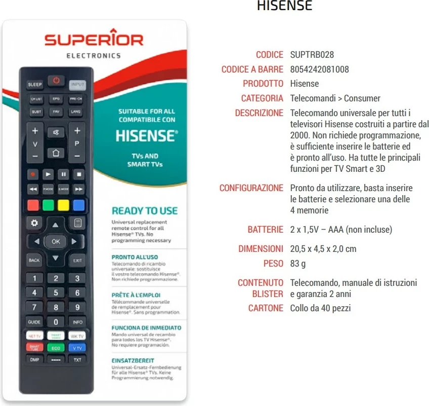 Univerzalni daljinec za Hisense Smart TV Superior Electronics