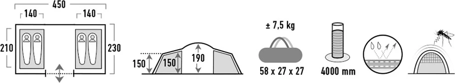 Šotor za 4 osebe High Peak, sivo-zelena