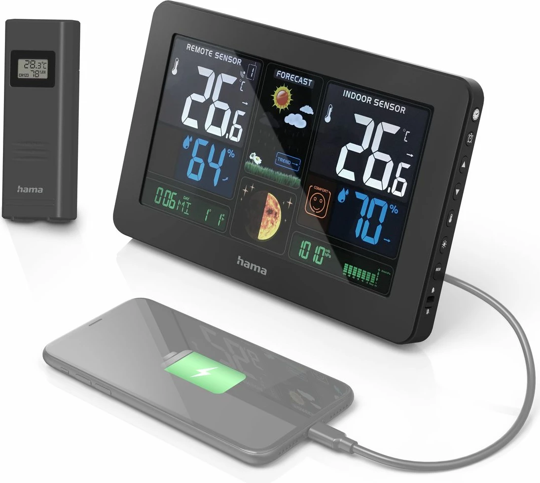 Vremenska postaja z USB Hama Premium, črna