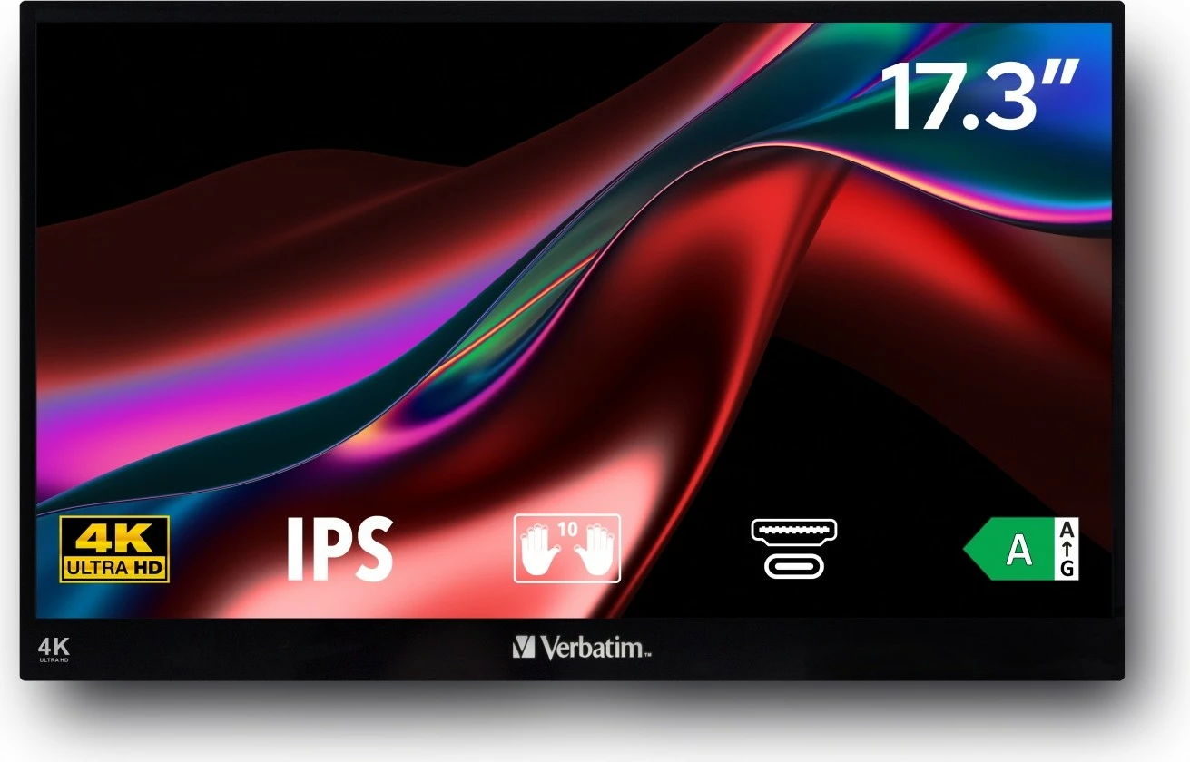 Prenosni zaslon na dotik Verbatim PMT-17-4K, 17,3" 4K IPS 60 Hz, USB-C/HDMI, črn