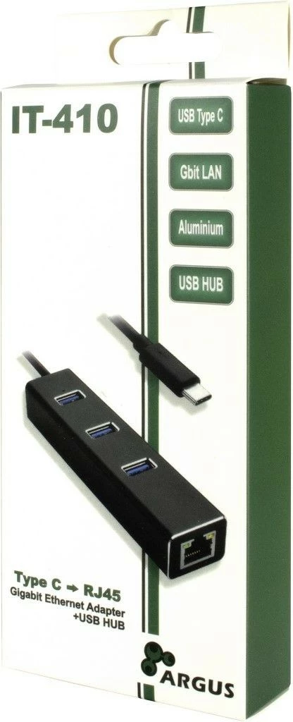 USB razširitveni hub Inter-Tech ARGUS IT-410, USB 3.2 Gen 1, Type-C, črn