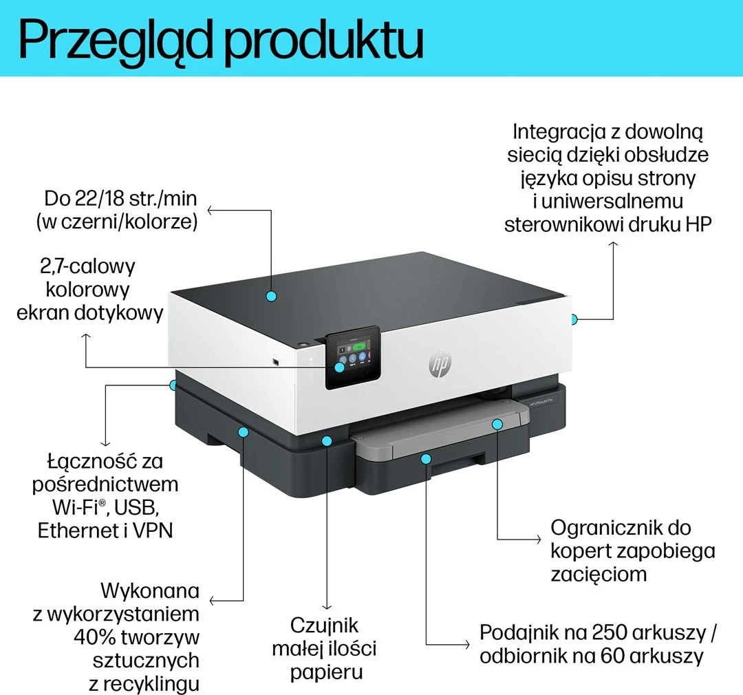 Barvni tiskalnik HP OfficeJet Pro 9110b brezžičen, dvostranski tisk, siva