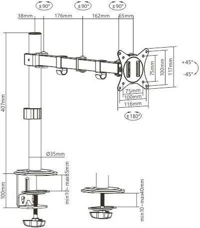 Nosilec za monitor za mizo Gembird MA-D1-01, 17-32", do 9 kg, črn
