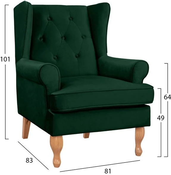 Bergere stol v cipresno zeleni žametni barvi, 81x83x101, FH3073.13