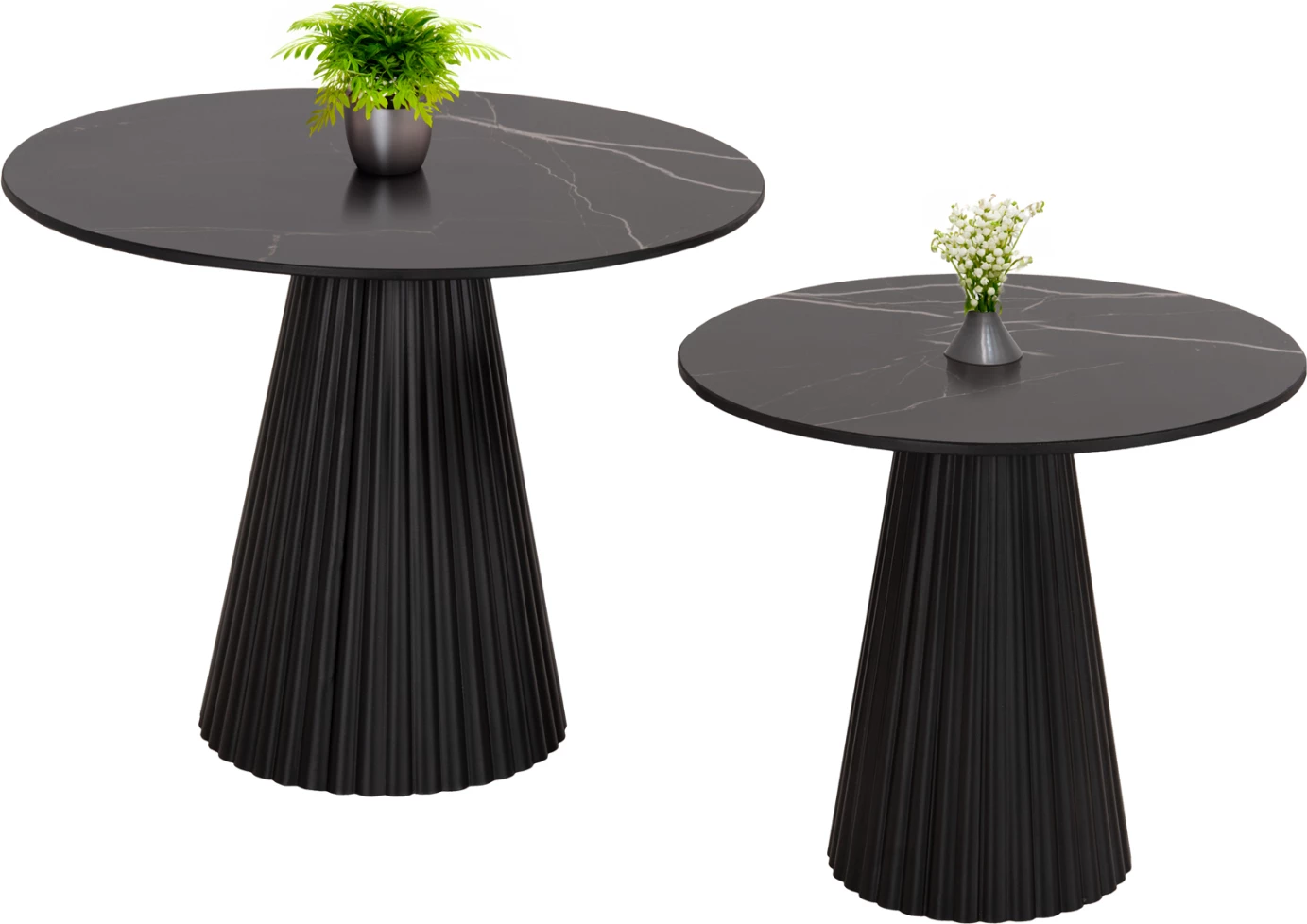 Klubske mizice 2 kosa DIEN FH9926 kovinska podnožja in keramična plošča-črna Φ56&Φ43 cm