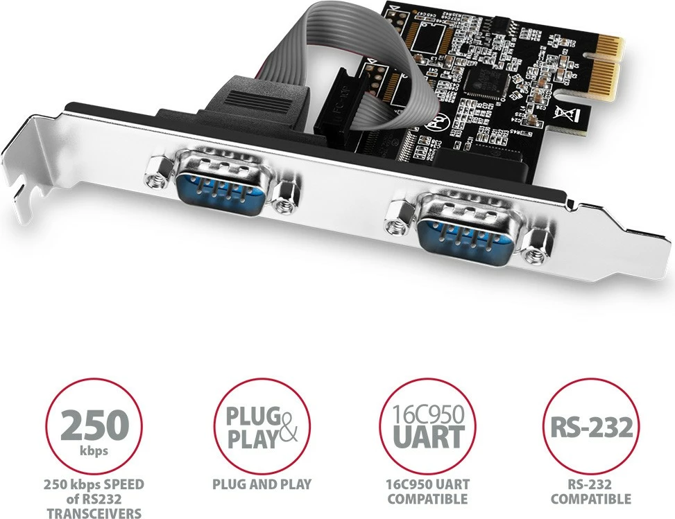 Razširitvena kartica, 2x serijska vrata RS-232, PCIe, komplet s standardnim in nizkoprofilnim nosilcem AXAGON PCEA-S2N Razširitvena kartica, 2x serijska vrata RS-232, PCIe, komplet s standardnim in nizkoprofilnim nosilcem AXAGON PCEA-S2N