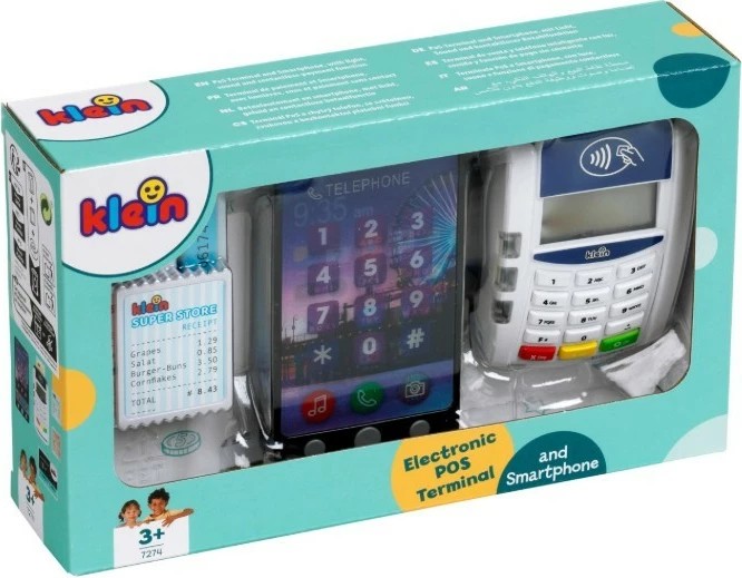 Igralni set elektronski POS-terminal s pametnim telefonom, 7 kosov, luč in zvoki, 3+, večbarven, Klein 7274