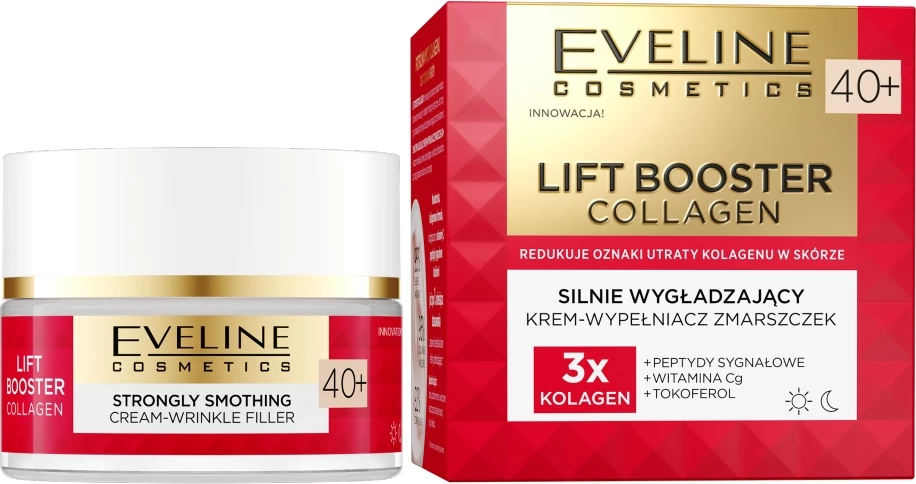Krema za obraz proti gubam za ženske Eveline Cosmetics Lift Booster Collagen Strong Smoothing Wrinkle Filler, 50 ml