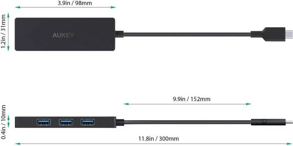 HUB USB-C, 4x USB 3.1, črn AUKEY CB-C64