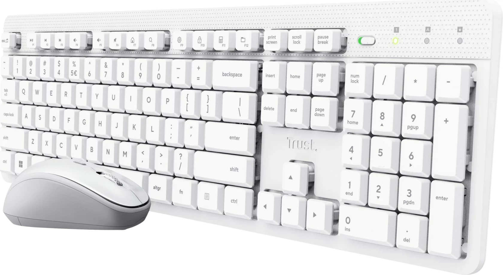 Brezžični komplet tipkovnice in miške Ody II Trust, QWERTY US, bel