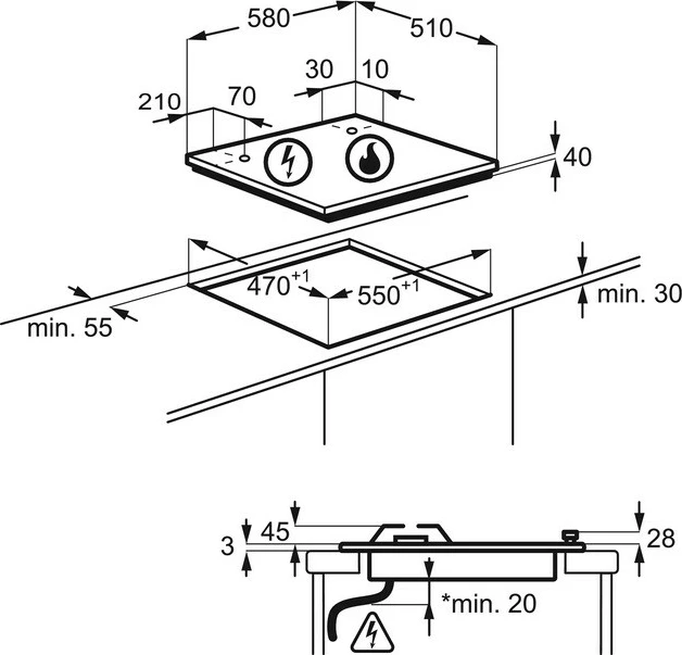 Gospodinjska plinska plošča Electrolux EGG6407K, 4 kuhališča, steklo, črna