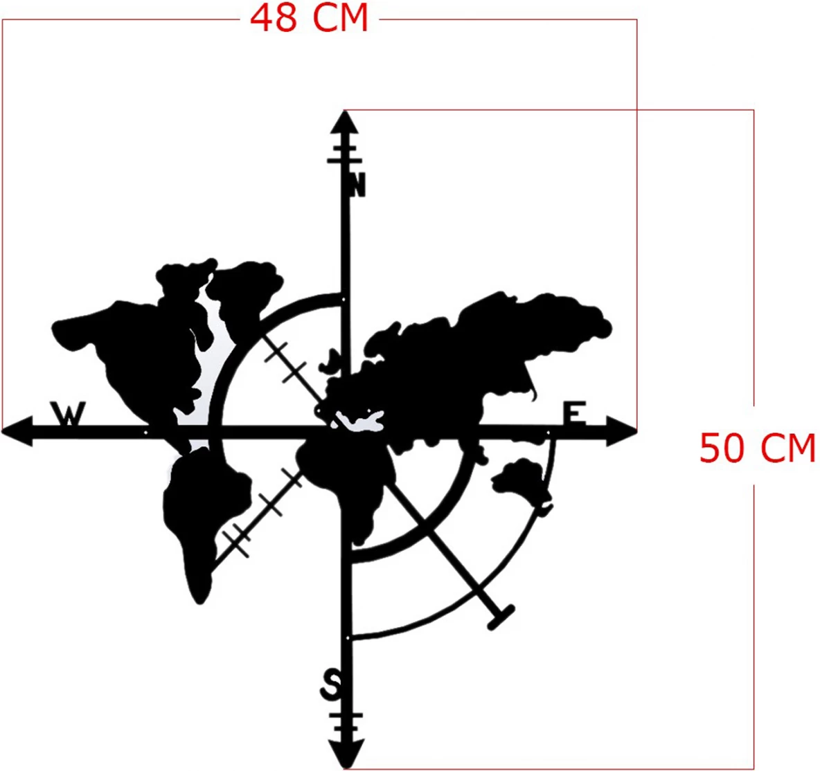 Stenska dekoracija 100% kovinska črna svetovna karta 48x50 FH7214