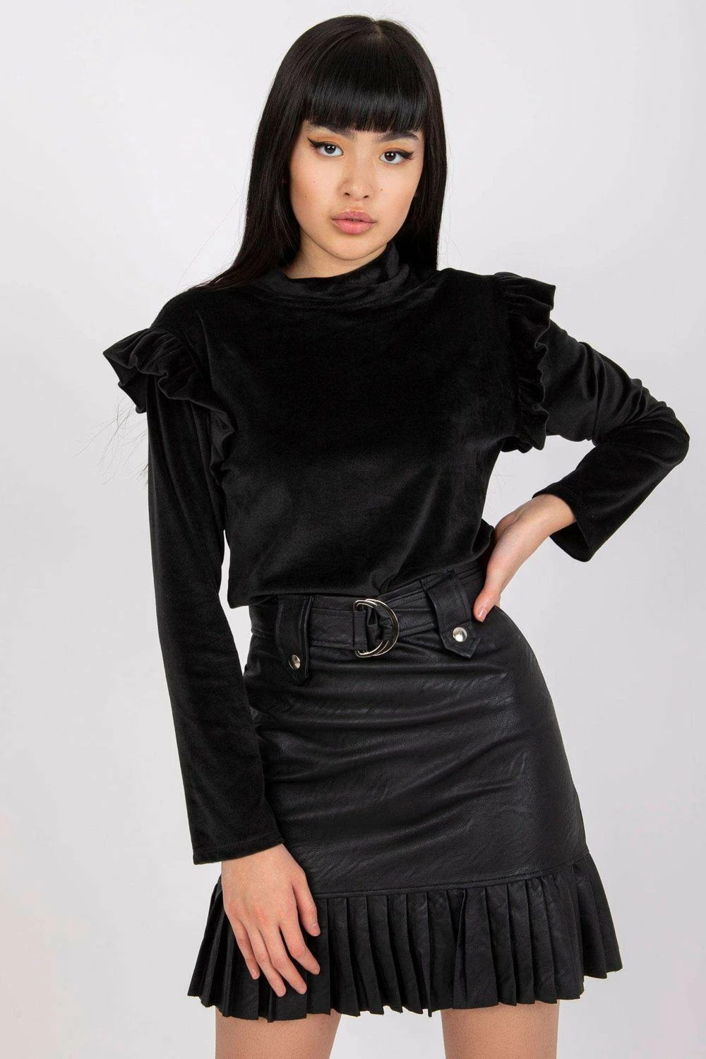 Bluza iz velurja Italy Moda 161911, črna