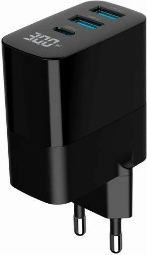 3-portni zidni polnilec, 30W, LCD zaslon Gembird TA-UC-PDQC30LCD-BK-02, črn