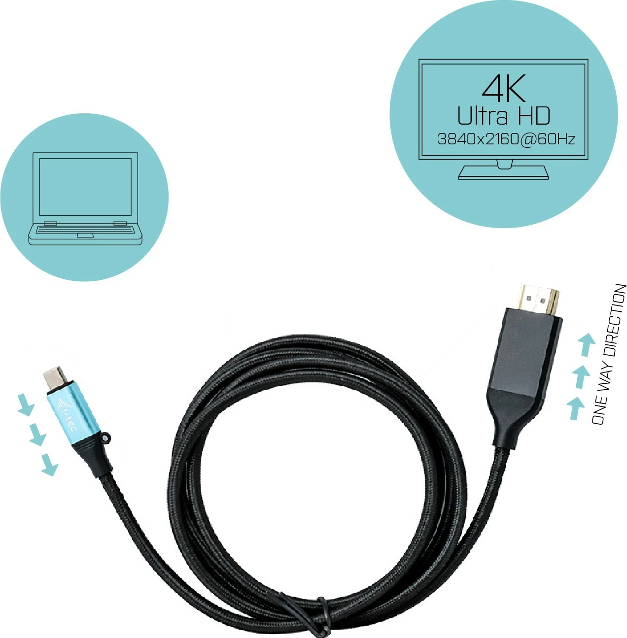 Adapter kabel USB‑C na HDMI 4K 60 Hz 1,5 m, črn I‑Tec