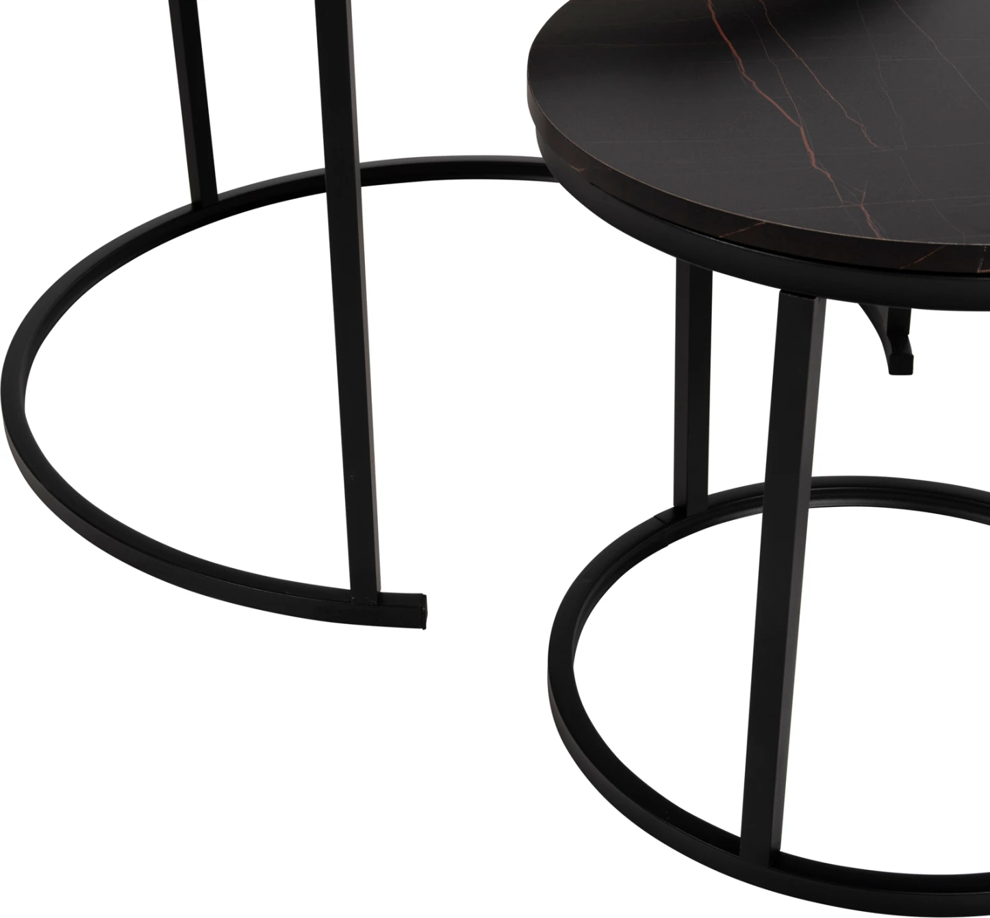 Klubska mizica FH8763.14 2-delni set MDF v videzu marmorja mešane barve s črnimi nogami Φ80-Φ48cm