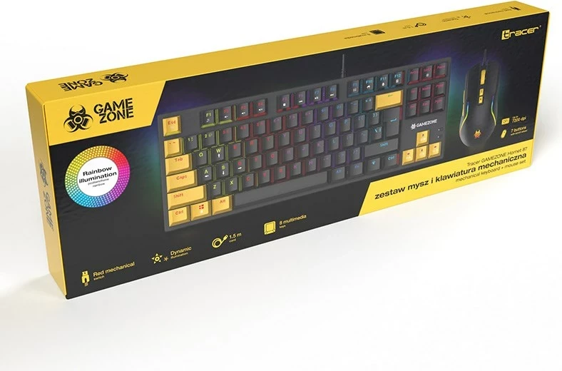 Set mehanska tipkovnica in miška GAMEZONE HORNET87 Tracer, USB, črna