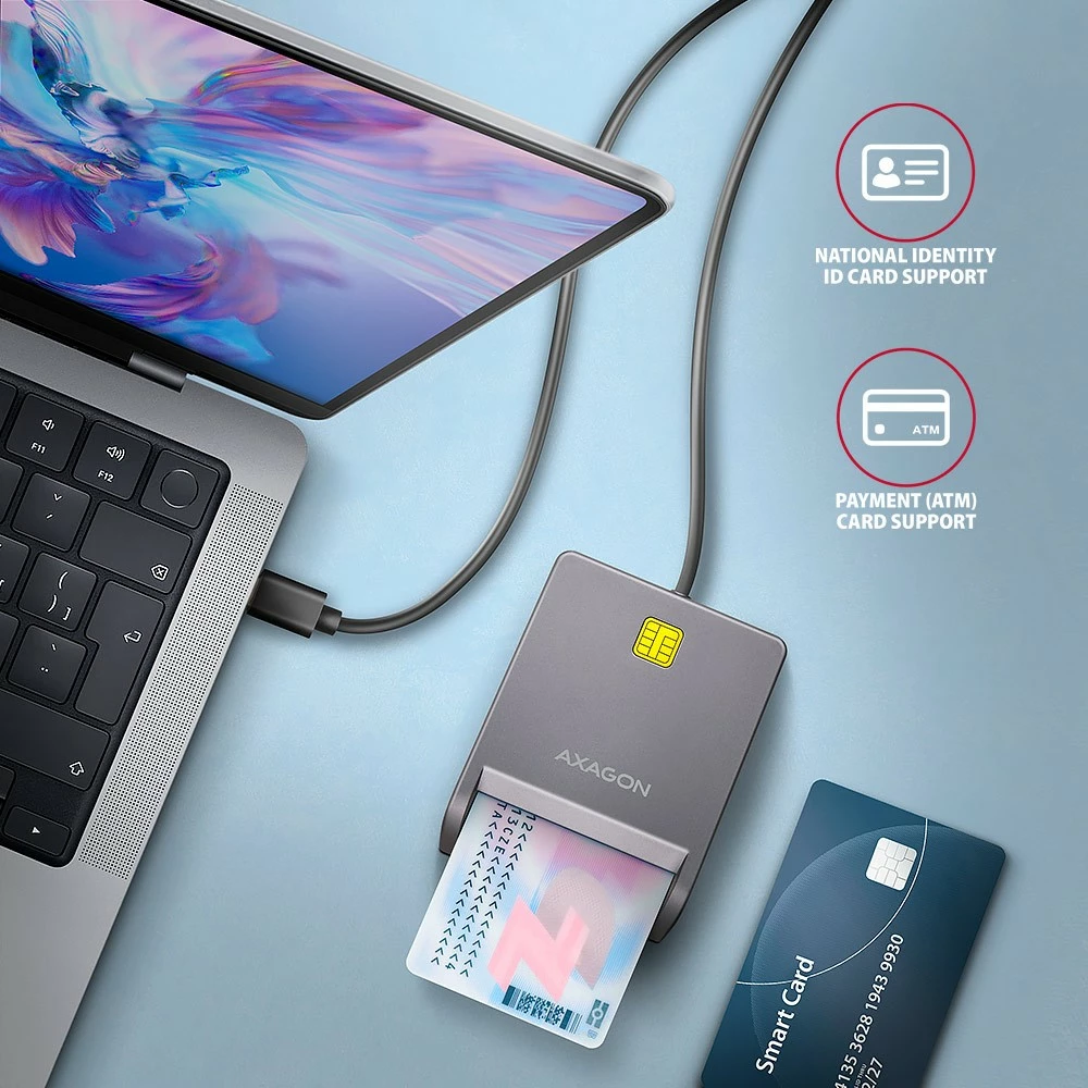 Čitalec kartic AXAGON CRE-SM3TC, USB-C, 1,2 m, siv Čitalec kartic AXAGON CRE-SM3TC, USB-C, 1,2 m, siv