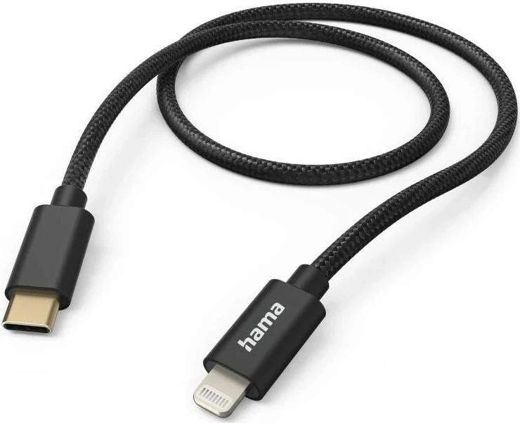 Napenjalni kabel iz najlona USB-C/Lightning, Hama, 1,5 m, črn