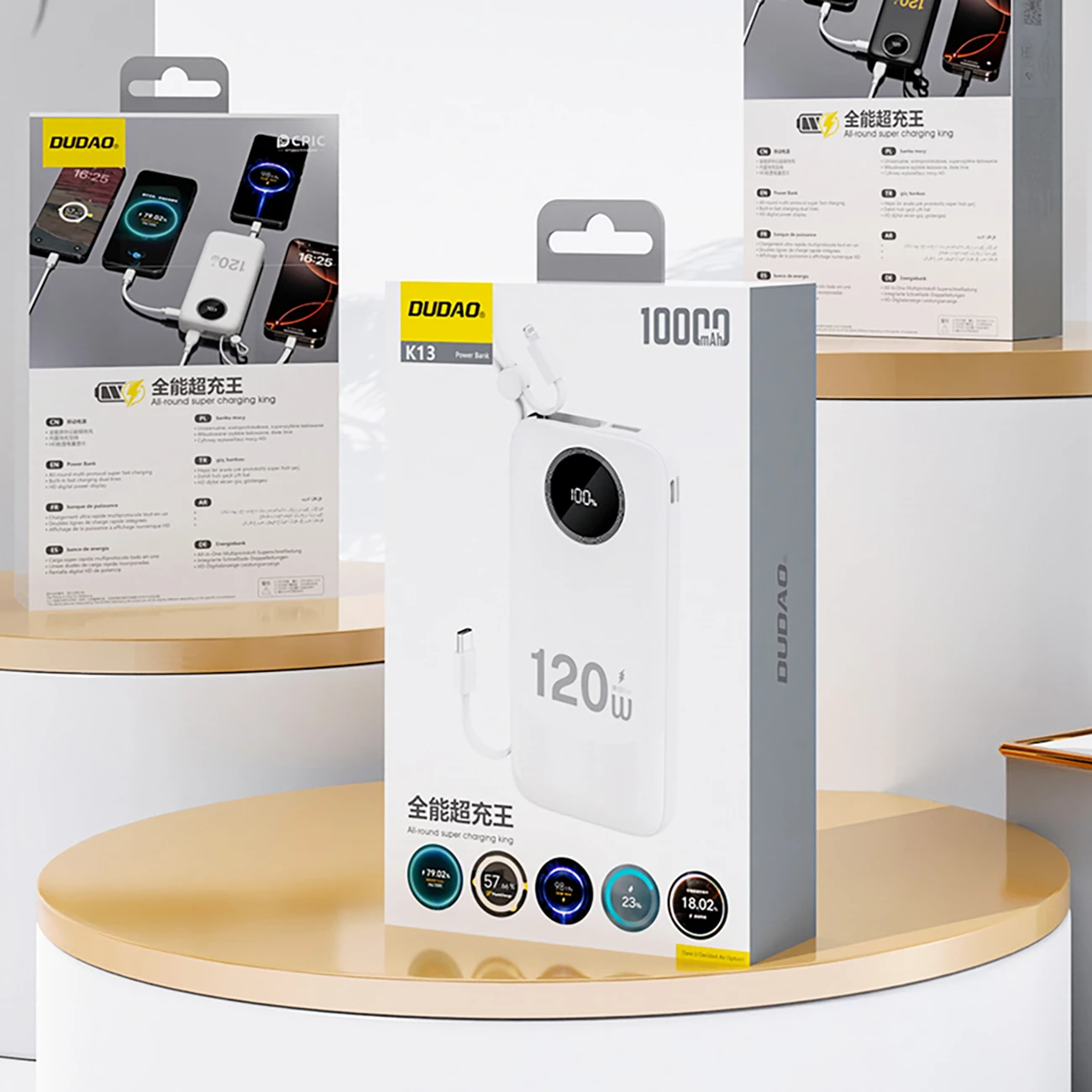 Prenosna baterija 10000 mAh z vgrajenim kablom Dudao K13Pro, bela