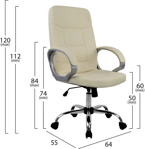 Pisarniški stol za vodje FH1024.08 krem z kromirano osnovo 64x55x120