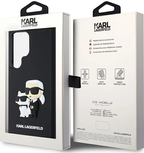 3D gumijast ovitek s Karl & Choupette za Samsung Galaxy S24 Ultra, Karl Lagerfeld, črn