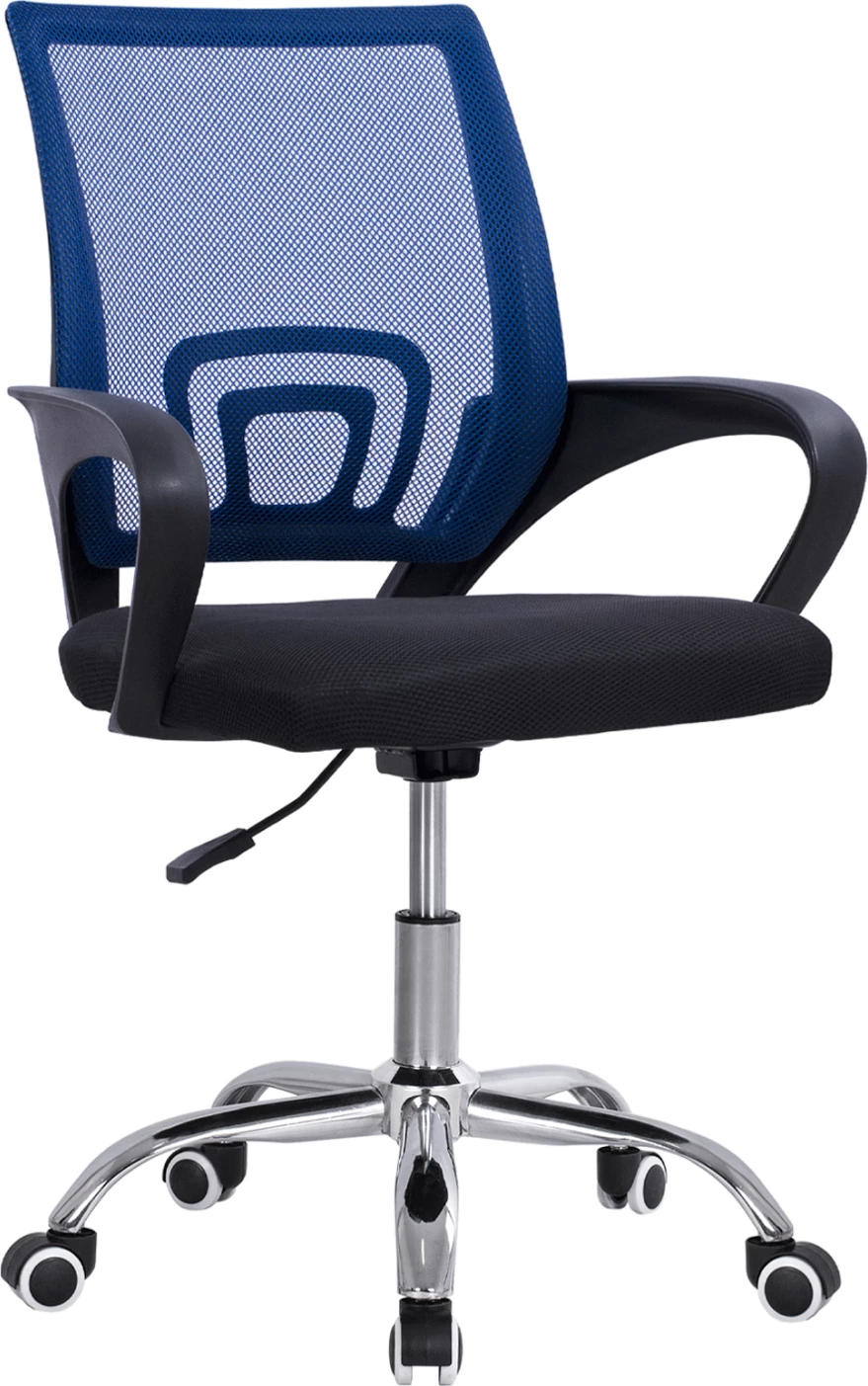 Pisarniški stol BRISTONE FH1058.36 iz modre mrežaste tkanine s kromirano osnovo in črnimi rokami 60x51x95H cm