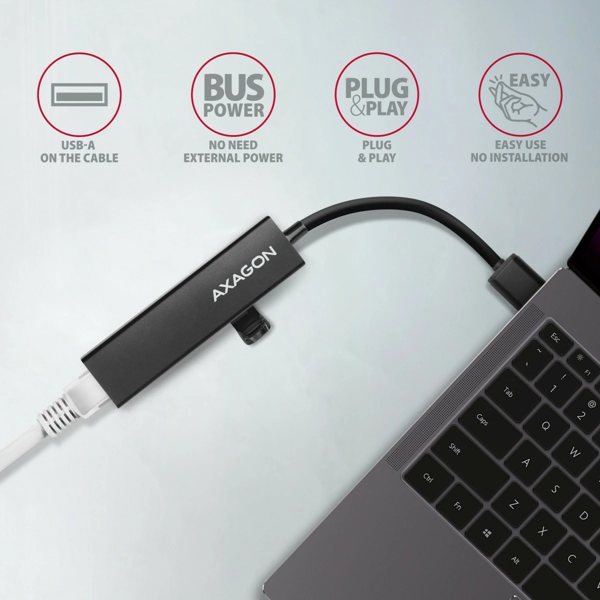 Multiport USB hub, 4 v 1, 5 Gbps, 3x USB-A + Gigabit LAN, aluminij, USB-A kabel 20 cm, črn - AXAGON HMA-GL3A Multiport USB hub, 4 v 1, 5 Gbps, 3x USB-A + Gigabit LAN, aluminij, USB-A kabel 20 cm, črn - AXAGON HMA-GL3A
