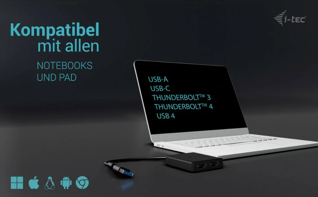 Adapter 2x HDMI za USB-A/USB-C I-Tec, črn