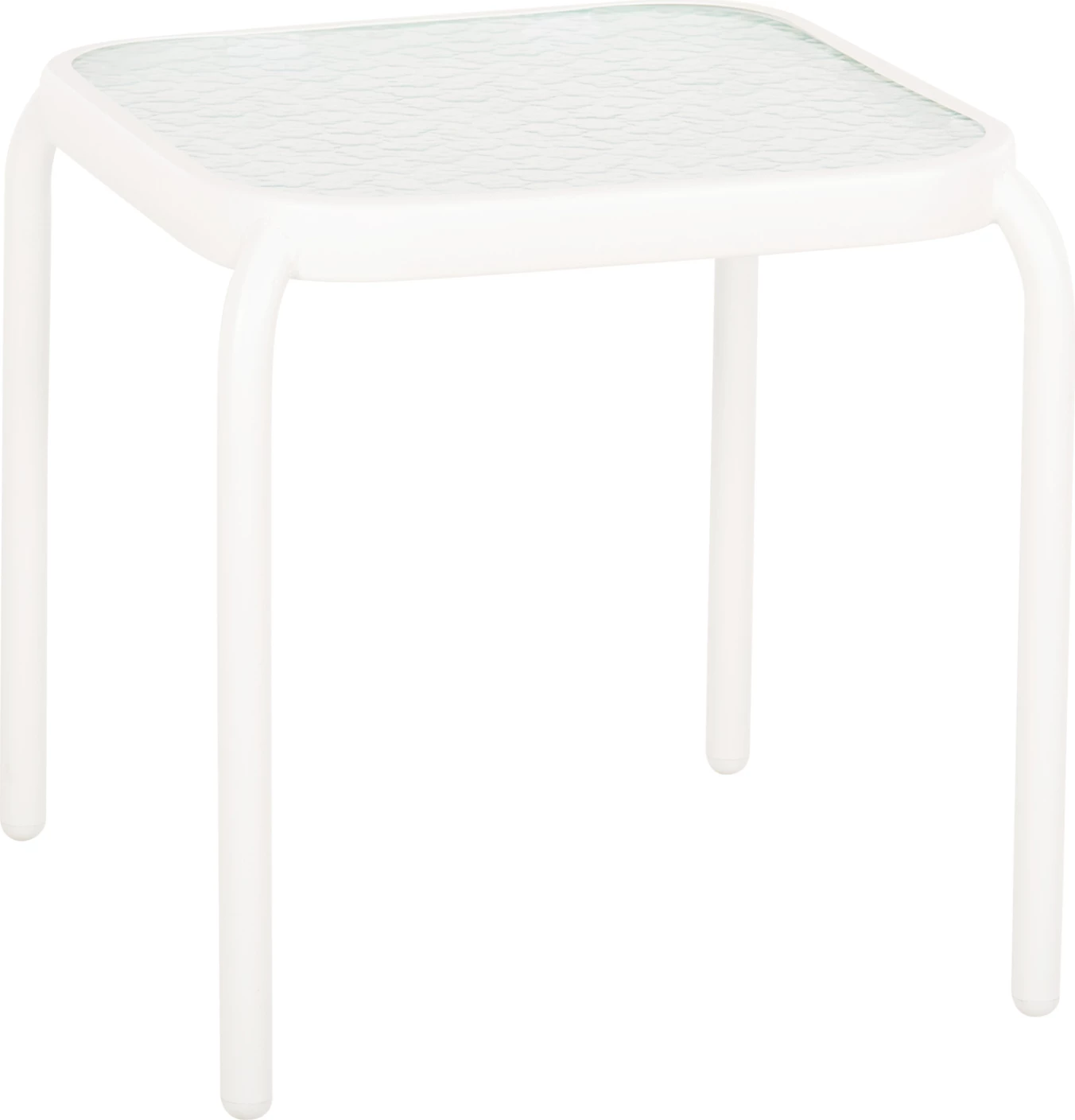 Kvadratna zunanja stranska miza DIDO FH5975.02 kovinska v beli barvi-steklo 40x40x40Hcm