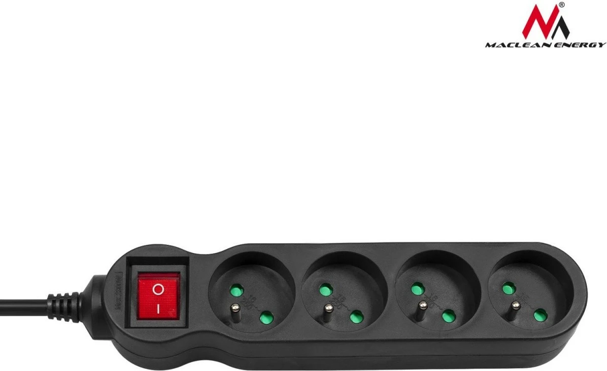 Podaljšek z 4 vtiči Maclean MCE182, 5 m, 2300 W, črn
