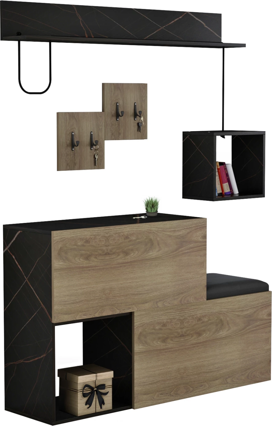 Pohištveni set za predsobo CERB FH8957.12 melamin v naravno-črnem marmorju 120x20x72H cm