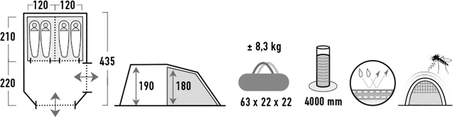 Šotor za 4 osebe High Peak Ancona 4.0, siv in zelen