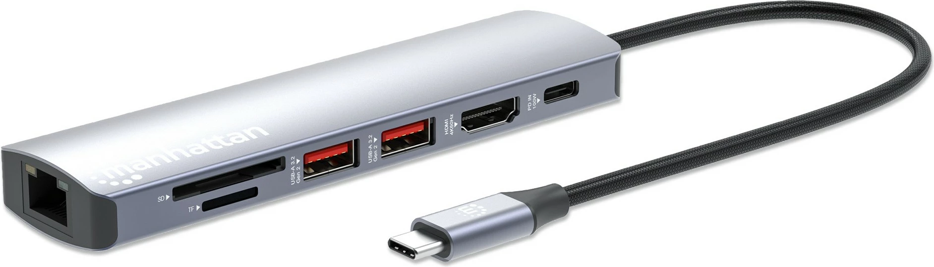 Docking postaja 7-v-1 MANHATTAN, USB-C, 1x HDMI, 2x USB 10 Gb/s, srebrna