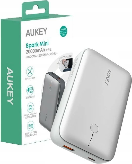 Power bank 20000 mAh, 22,5 W, 2x USB, bel — AUKEY PB-Y57 Spark Mini