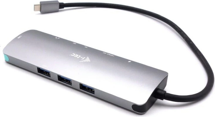 Docking postaja s HDMI 4K, LAN, USB-C, polnilec 100W, kovina, črno/siva — i-tec C31NANOLANPD100