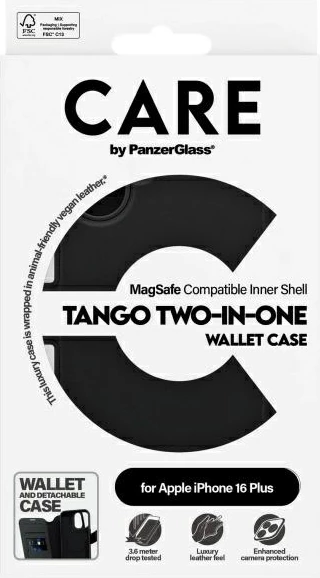 Zaščitna denarnica PanzerGlass CARE Tango 2in1 MagSafe za iPhone 16 Plus, črna