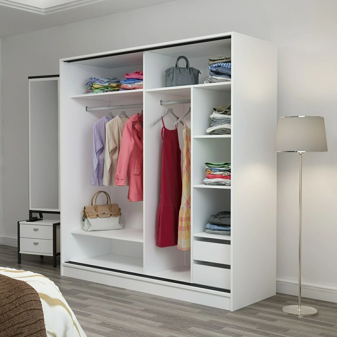 Omara, bela in hrast, 180x190x52 cm - Hanah Home Kale