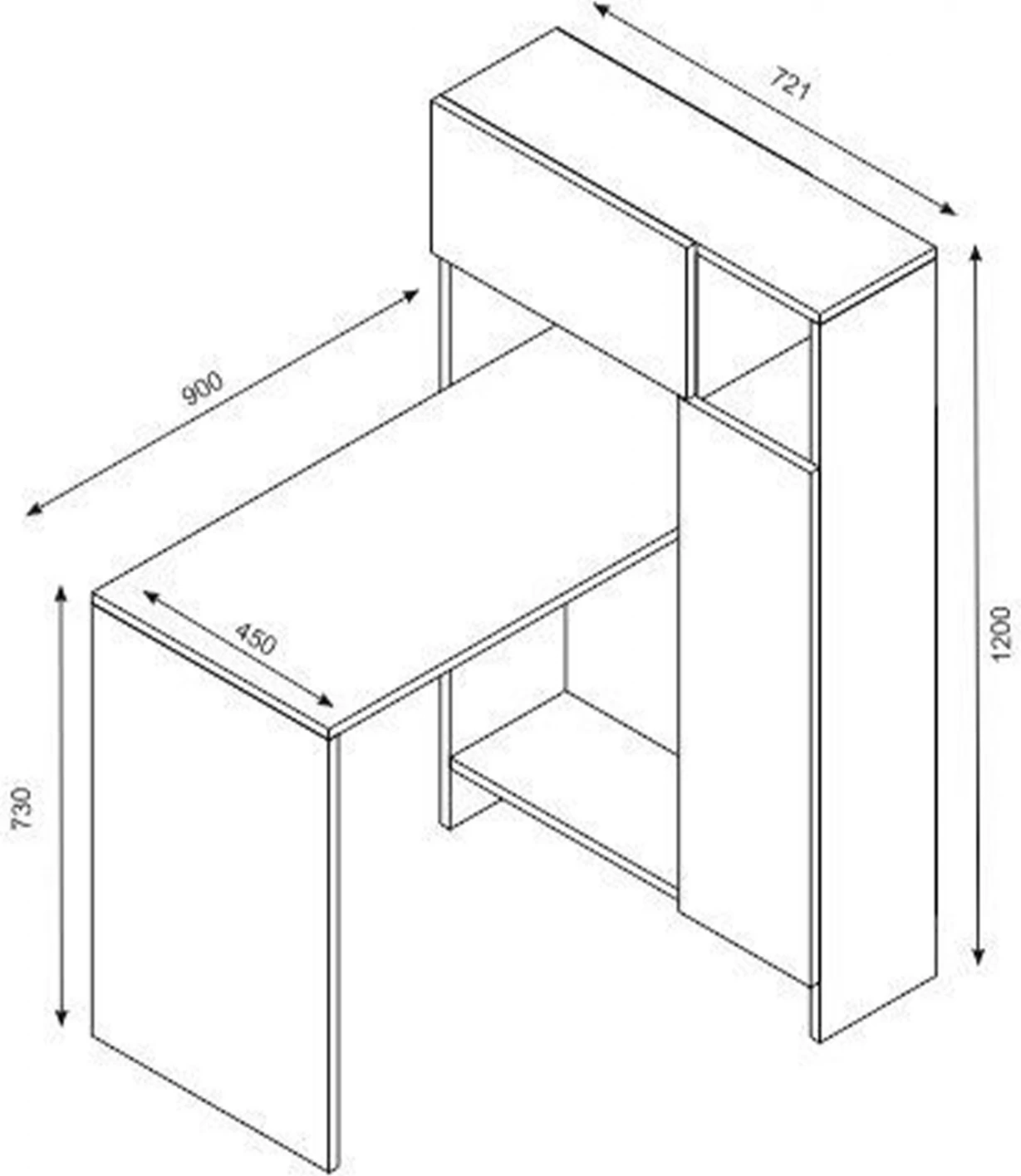 Pisarniška miza z knjižno omaro FH9087.01 bela oreh 90x72,1x120Y cm