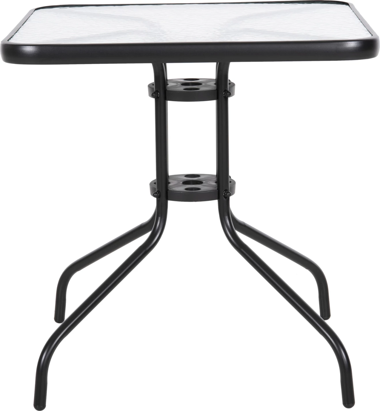 Zunanji kvadratni miza FIGO FH5036.03 iz črnega kovinsko-steklenega materiala 70Χ70Χ70H cm